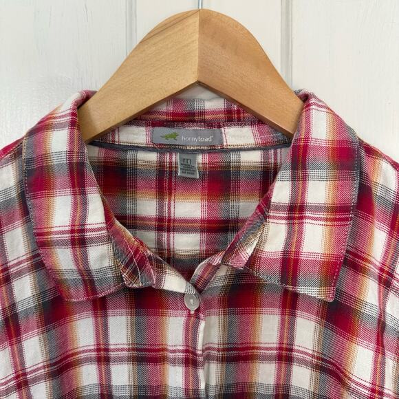 Horny Toad Button Up Top Womens Mixologist M Plaid Multicolor Organic Cotton - Picture 5 of 10